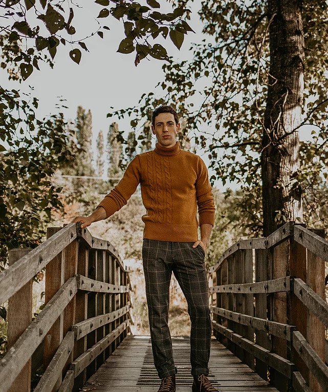 Orange turtleneck and Plaid pant by Strellson 